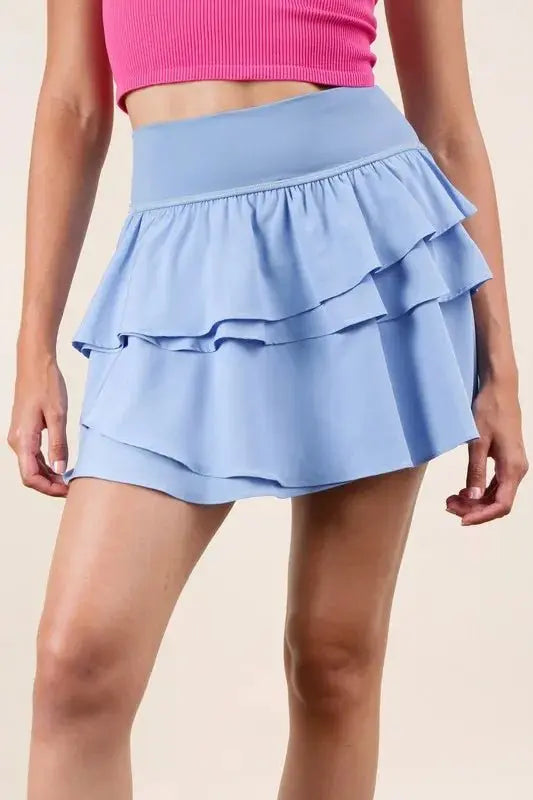 Very J Riffled Tiered Layers Activewear Skirt with Shorts - Love Salve